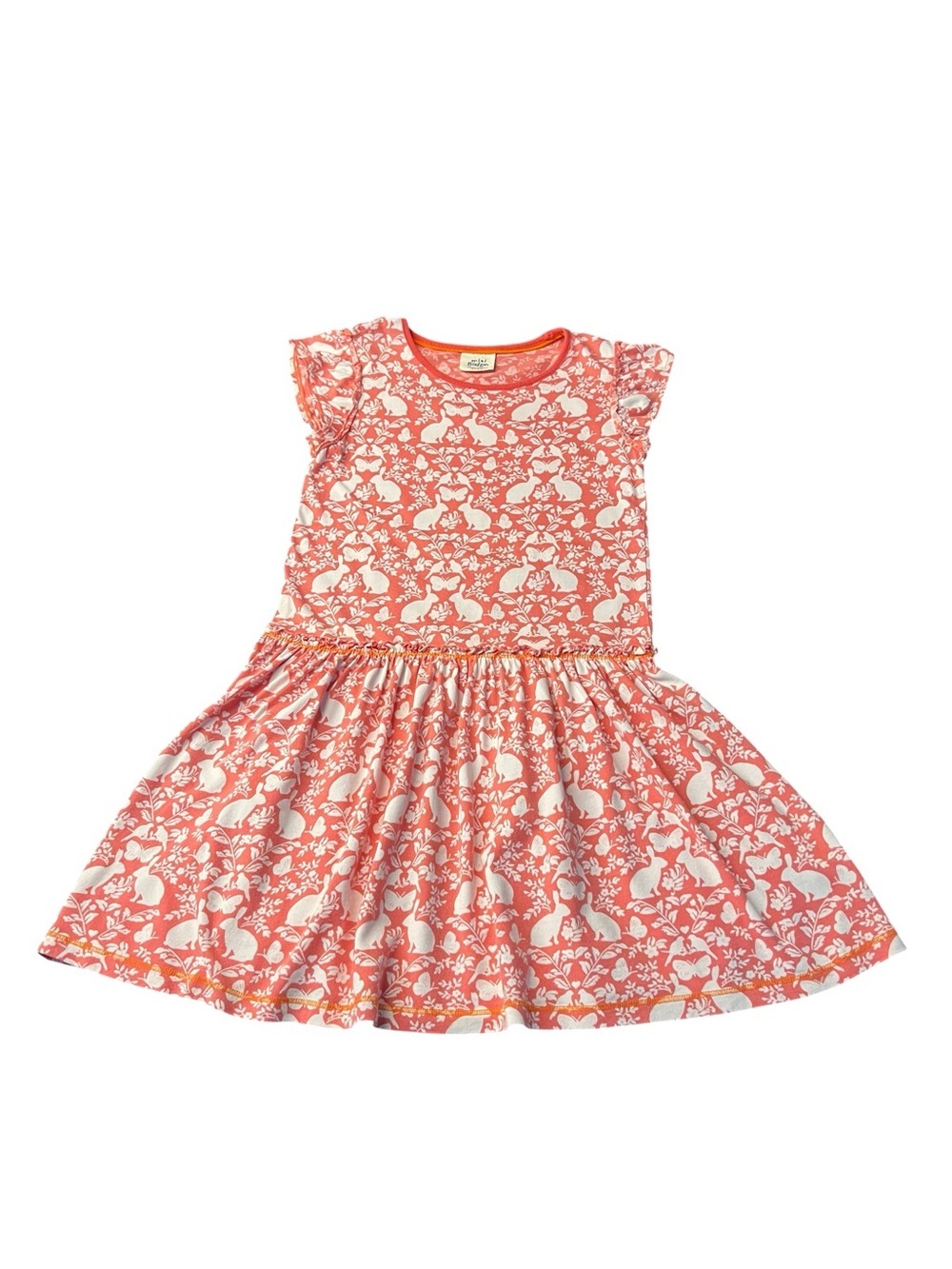 Mini Boden Coral and White Bunny and Floral Twirl Dress Size 9-10Y